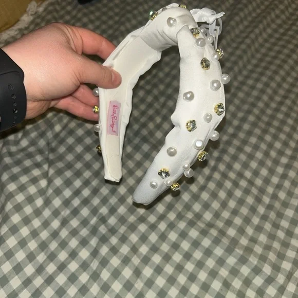 Lilly Pulitzer White Headband with Gold and Pearl Embellishments - Picture 2 of 2